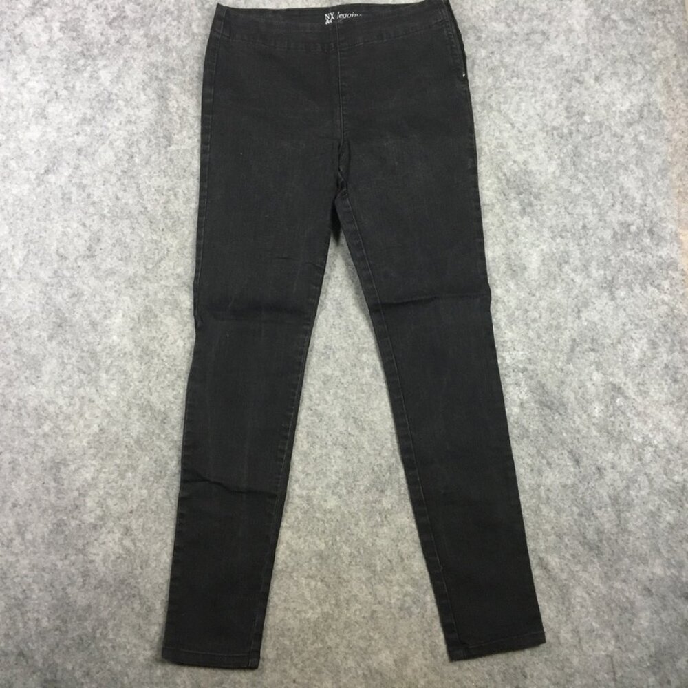 New York Co Jegging M Legging Denim Mid Rise Skinny Side Zip Bareback Seam Black